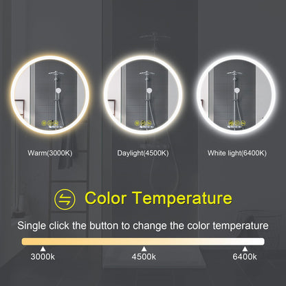 AI-LIGHTING Round Mirror with Lights Bathroom Mirror Wall Mounted 60cm Anti-Fog Color Change Dimmable Memory IP54