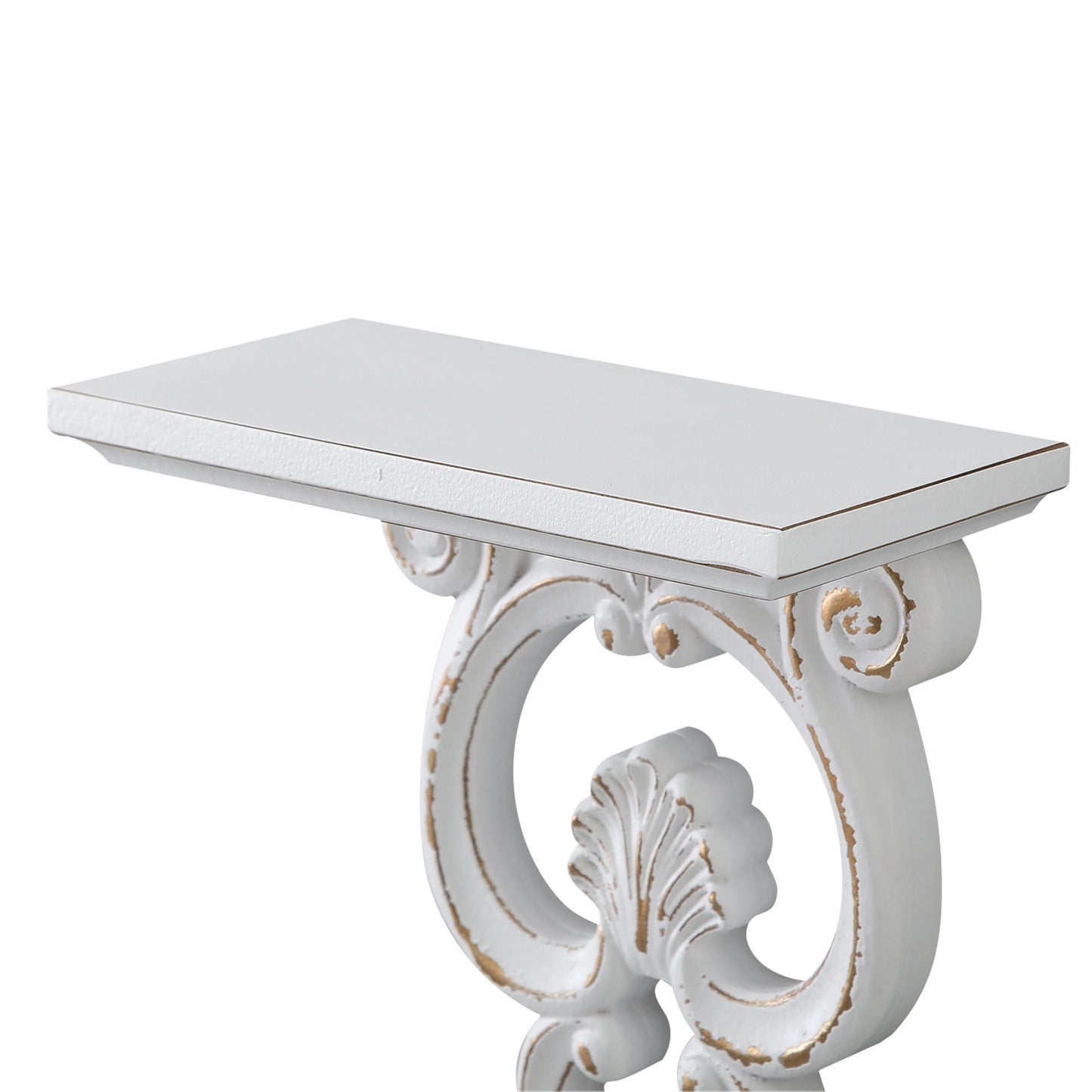 SOFE French White Floating Shelf Wood, Shabby Chic Shelves for Wall, Scroll Shape Hanging Shelf for Candle, Plant, Small Item, Living Room, Bedroom, Dining Room, Hallway Decor