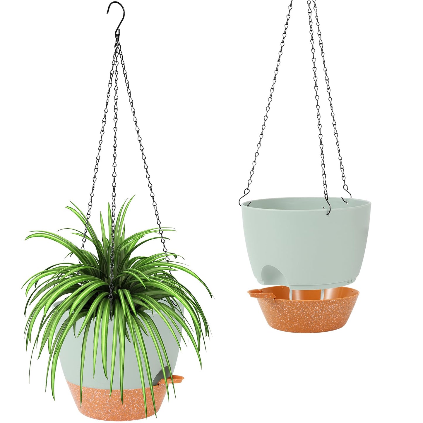 GARDIFE Hanging Planter, 10 inch Hanging planters for Indoor. Outdoor Plants, Self Watering Plant Pot, 2 Pack Large self Watering Hanging Planter, Green