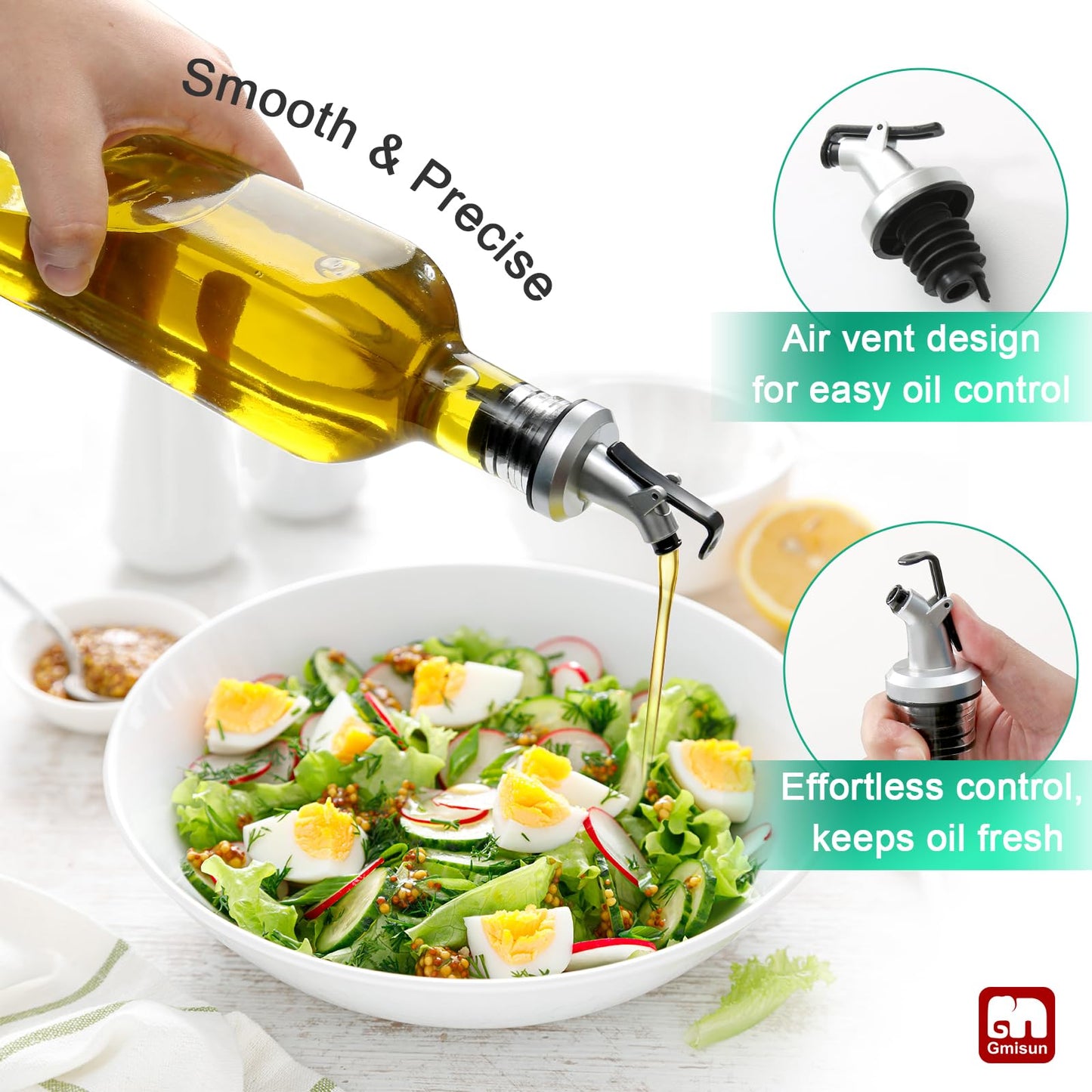 GMISUN Olive Oil Dispenser for Kitchen 4 Pack, Glass Oil Dispenser Bottle 17oz, Cooking Soy Sauce Bottle Container Cruet with Plastic Pourer Spout, Funnel and Labels, Clear