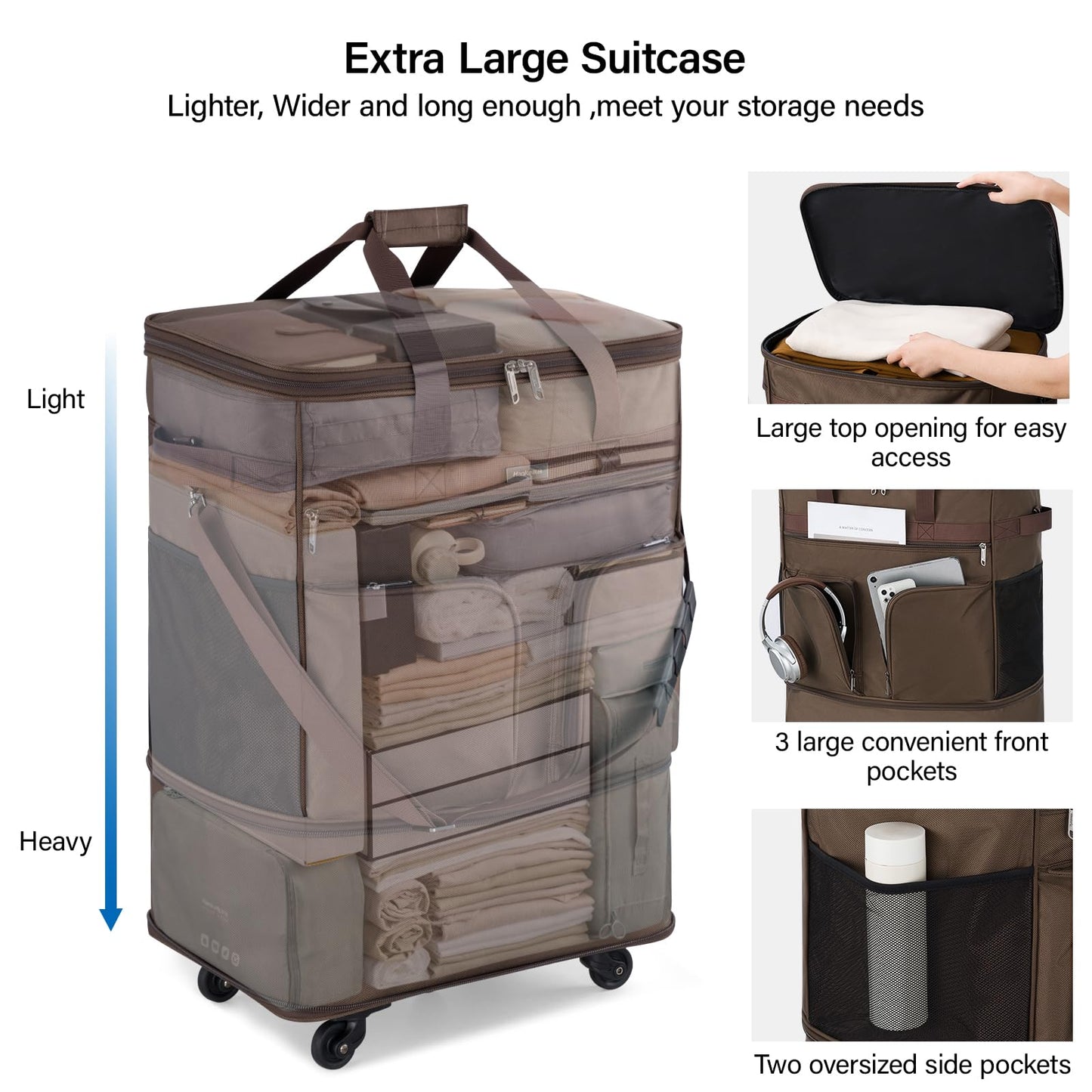 Hanke Expandable Collapsible Luggage with Wheels Suitcase, Rolling Travel Bag, Duffel Garment Tote Bag for Men Women, Lightweight Suitcase, Large Capacity Luggage with Spinner Wheel (Coffee)