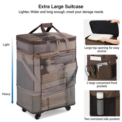Hanke Expandable Collapsible Luggage with Wheels Suitcase, Rolling Travel Bag, Duffel Garment Tote Bag for Men Women, Lightweight Suitcase, Large Capacity Luggage with Spinner Wheel (Coffee)