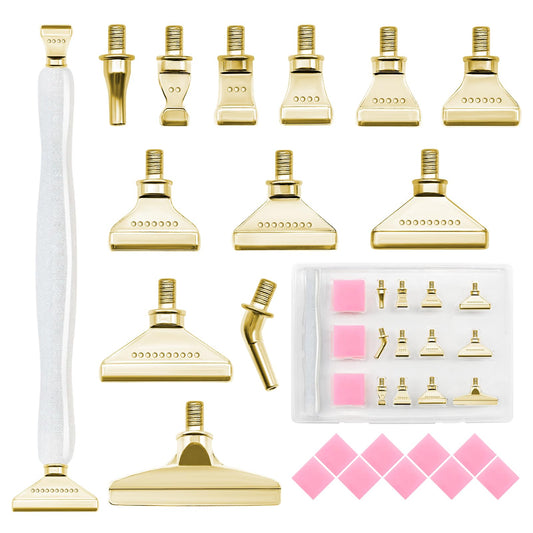 22PCS DIY Diamond Art Pen Painting Tool Set - Metal Threaded Tip Accessories Gem Resin Dotting Pen Supplies Kit (White Pen + 12 Tips + 9 Dotting Clay)