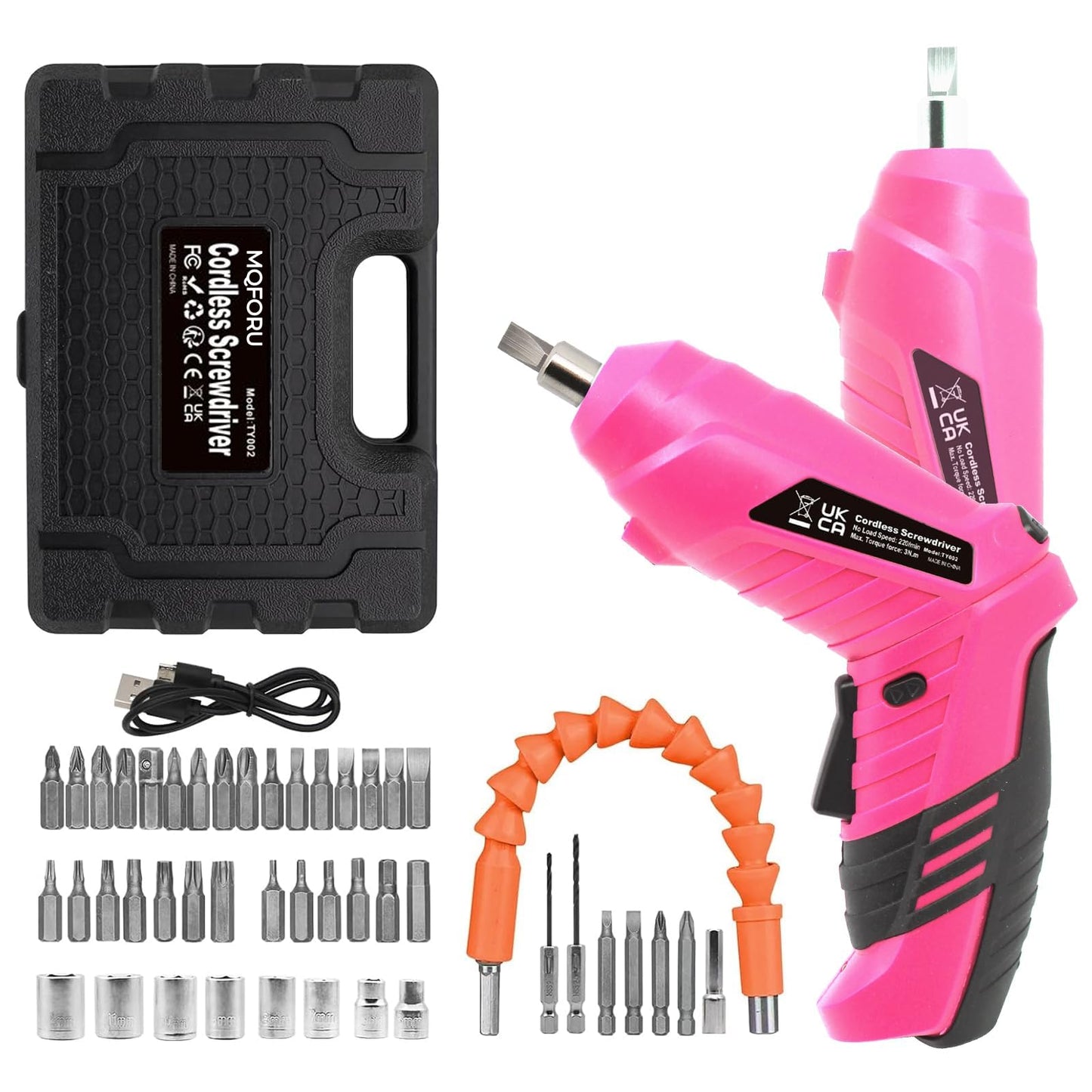 MQFORU Cordless Screwdriver, 48 in 1 Portable Cordless Drills, 3.6V Rechargeable Electric Screwdriver Kit, Dual Position Handle with USB Cable LED Light for Home Office DIY Tools