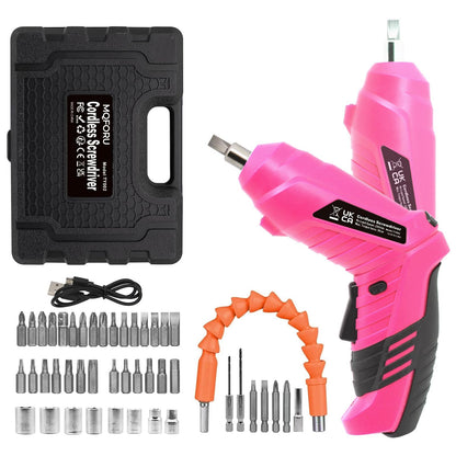 MQFORU Cordless Screwdriver, 48 in 1 Portable Cordless Drills, 3.6V Rechargeable Electric Screwdriver Kit, Dual Position Handle with USB Cable LED Light for Home Office DIY Tools