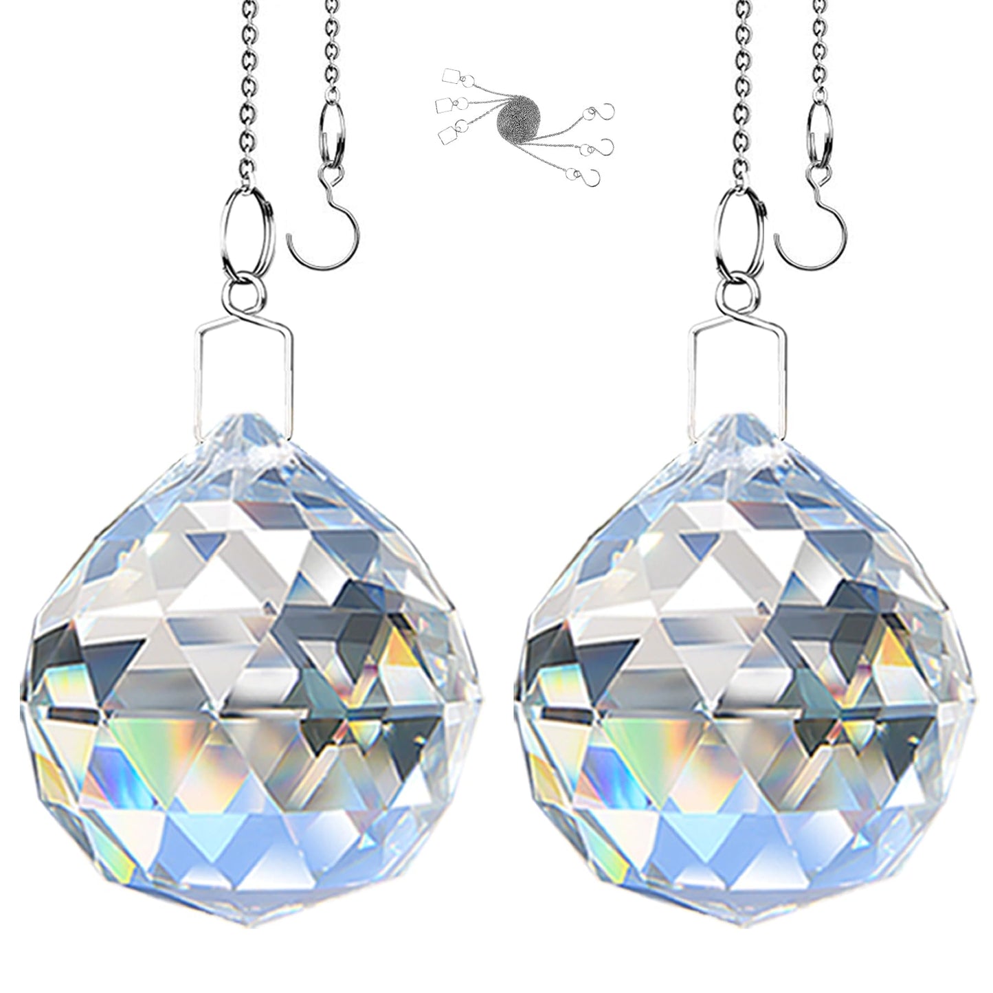 MerryNine 2 Pack Crystal Ball Prism Sun Shine Catcher Rainbow Pendants Maker, Hanging Crystals Prisms for Windows, for Feng Shui, for Gift (Clear) (60mm/2.36")