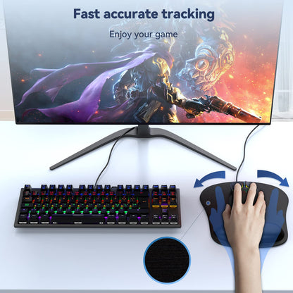 TECKNET 3 Pack Mouse Pad with Wrist Support, Ergonomic Gaming Mouse Pad Pain Relief, Portable Comfortable Mousepad for Computer, Laptop, Office, Home Non-Slip Base, Waterproof Surface - Black
