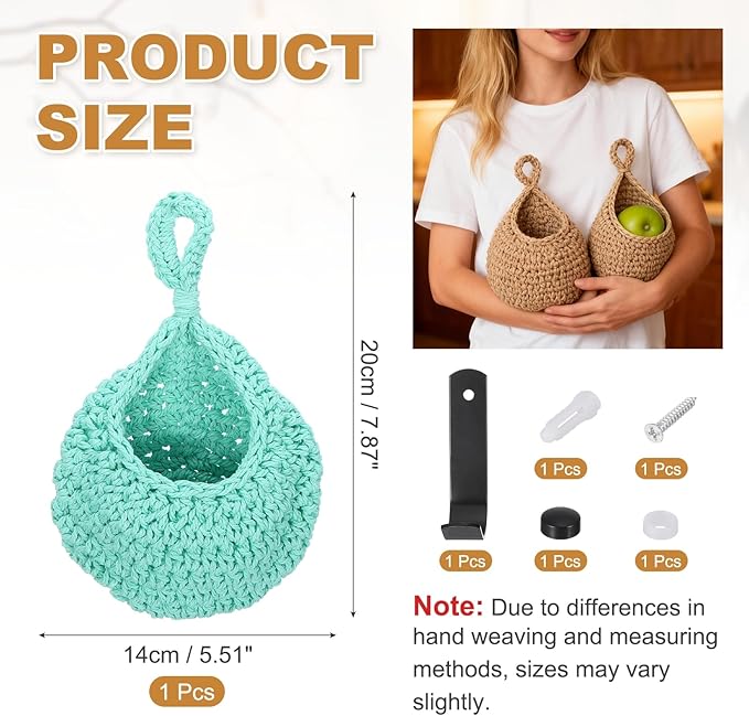 uxcell Hanging Fruit Baskets for Kitchen, Hand-Woven Wall Hanging Storage Jute