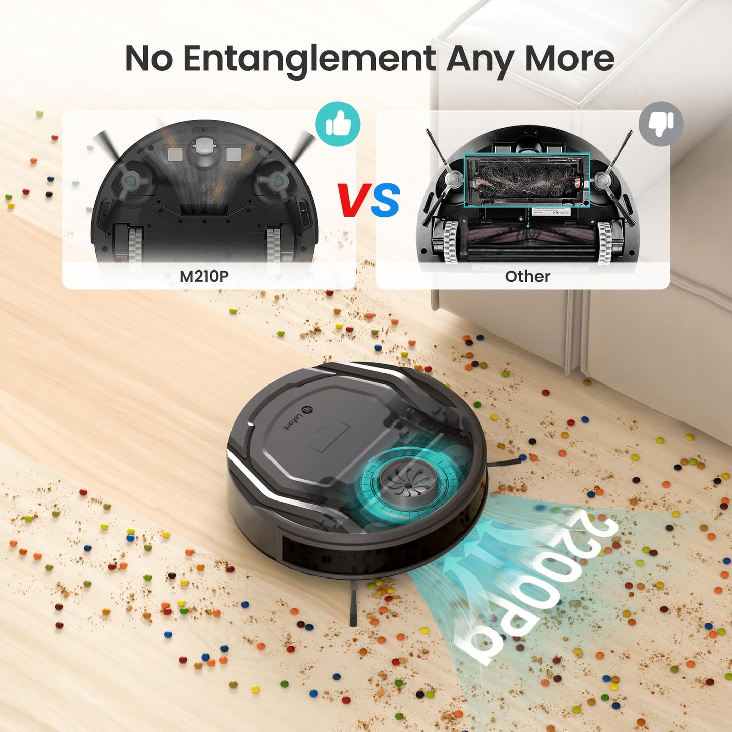 Lefant Robot Vacuum Cleaner, 120 Mins Runtime, Compact Design, Low Noise, Powerful Suction, Wi-Fi/App/Voice Control, Self-Charging, Scheduled Cleaning, Ideal for Pet Hair and Hard Floors, M210 Black