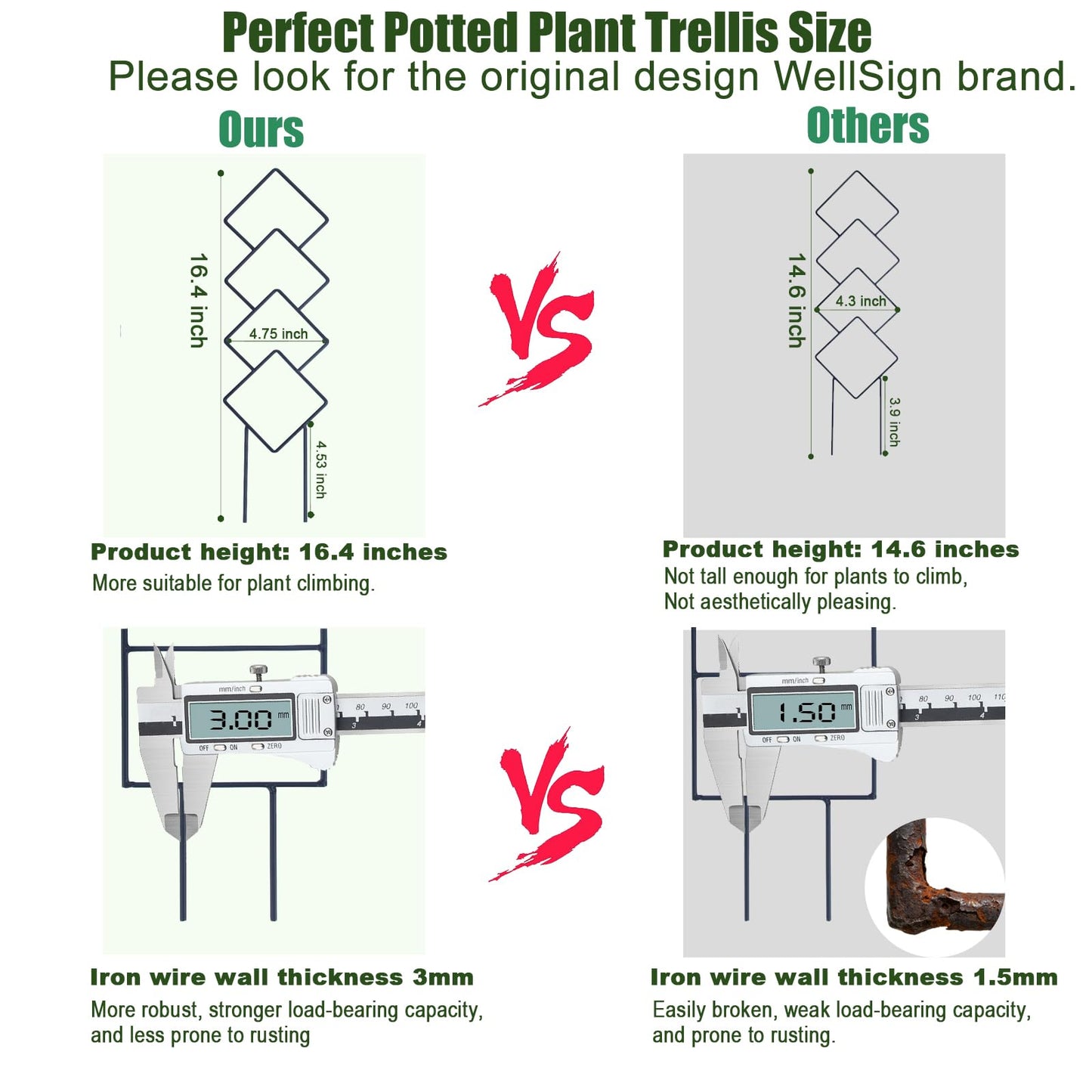 Wellsign Indoor Plant Trellis for Climbing Plants, 16inch Small Garden Metal Trellis for Potted Plants Outdoor with Different Patterns for Vine Ivy Flower Plant Support 4 Pack
