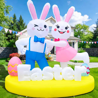 6FT Easter Inflatables Outdoor Decoration Inflatable Bunny Lover Dancing Built in LED Lights Bunny Blow Up Yard Decoration for Lawn Garden Holiday Party(with Storage Bag)