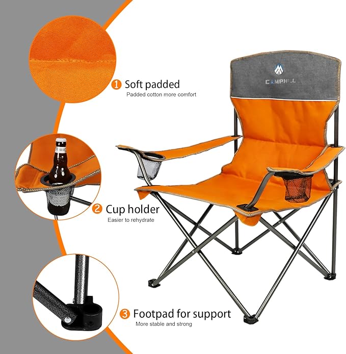 Camping Chair Set of 3, Outdoor Folding Camping Chairs