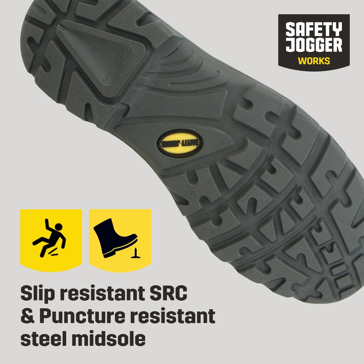 SAFETY JOGGER Safety Boot - BESTBOY - Steel Toe Cap S3/S1P Work Shoe for Men or Women, Anti Slip Puncture Resistant Steel Sole, Shock Absorbing, Water and Oil Repellant Safety Shoe, UK 10 EU 44, Black Leather