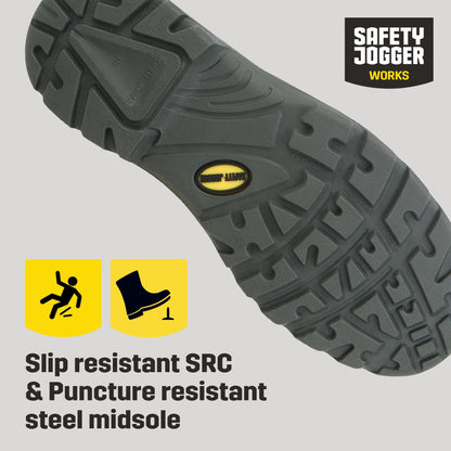 SAFETY JOGGER Safety Boot - BESTBOY - Steel Toe Cap S3/S1P Work Shoe for Men or Women, Anti Slip Puncture Resistant Steel Sole, Shock Absorbing, Water and Oil Repellant Safety Shoe, UK 10 EU 44, Black Leather