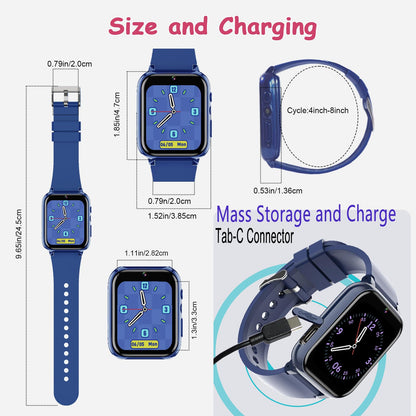 Goodatech 1.69'' Kids Smart Watch 4-12 Years Boys Girls, 26 Puzzle Games,HD Camera,Video Music Player,Pedometer,Flashlight,Alarm Clock,Learn Card,Audio Book,Smartwatch for Children Gifts (Blue)