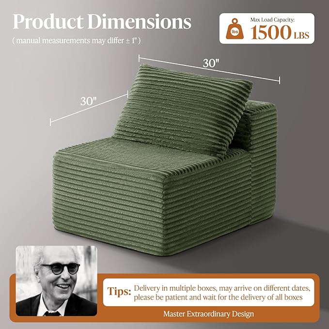 30" Cloud Sectional Couch Single Seat