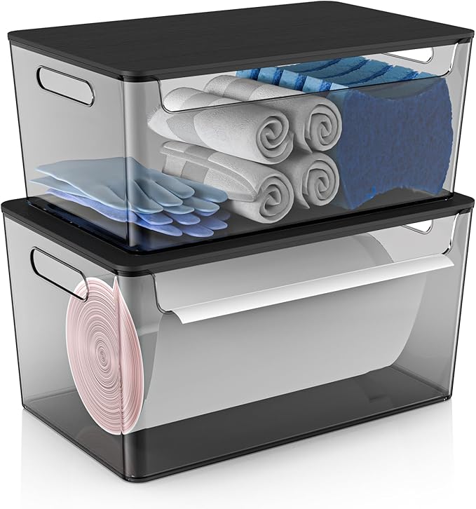 2 Pack Trash Bag Holder Under Sink Stackable, Plastic Garbage Bag Dispenser