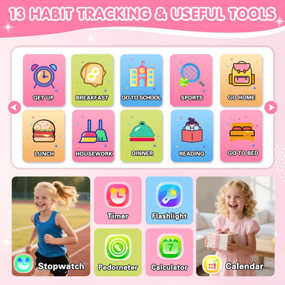 Smart Watch for Kids with 39 Games Touchscreen Camera Video, Music Player, Pedometer, Calculator, Calendar, Stopwatch, Flashlight, Alarm Clock 12/24 hr, Birthday Gifts Toys for Girls Ages 3-12