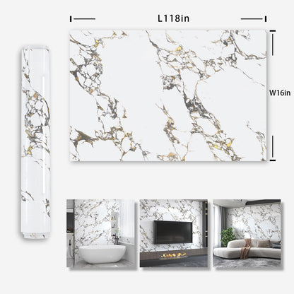 White Gold Marble self adhesive Contact Paper kitchen Granite Countertops peel and stick Wallpaper 118x16inch Removable sticky laminate Wall paper Vinyl Wrap Counter top cabinet decor table desk