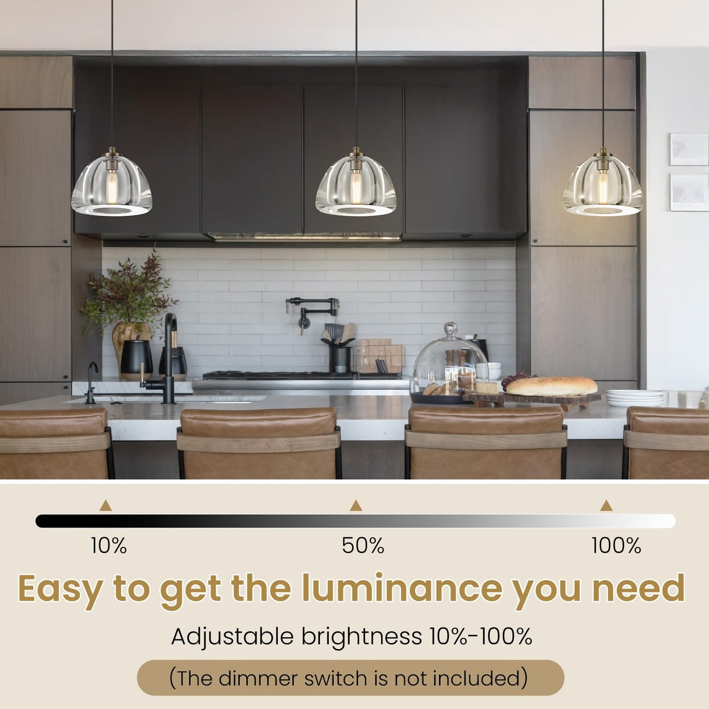 Aged Brass Crystal Pendant Light: Set of 2 Dimmable Antique Copper Hanging Pendant Light Fixtures over Kitchen Island -7" Modern Luxury Vintage Dining Room Pendants Lighting 3000k E12 Bulb Included