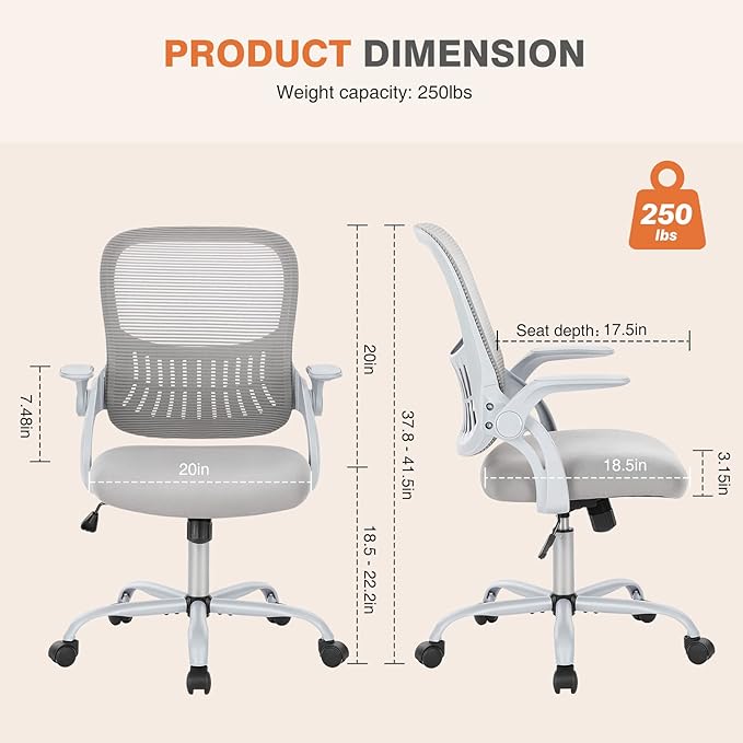 Sweetcrispy Office Computer Desk Chair, Ergonomic Mid-Back Mesh Rolling Work
