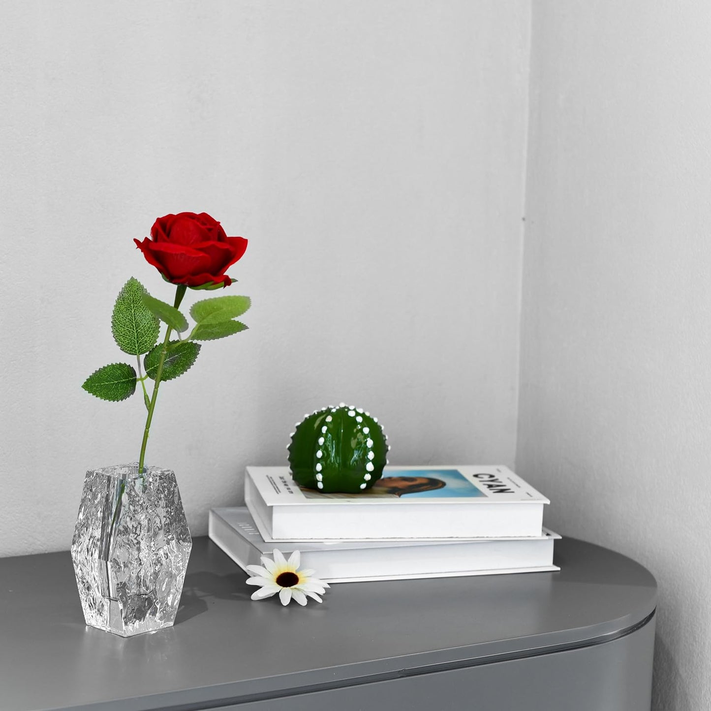 Glacier Series Crystal Vase 4.7-inch High, Modern Crystal Home Office Decor for Living Room Dining Table Centerpieces, Birthday and Wedding