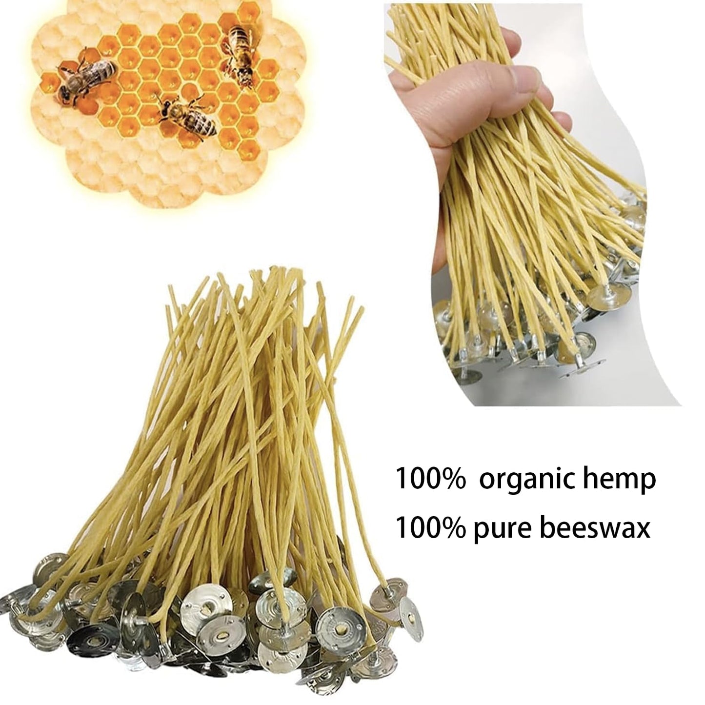 Candle Wicks 300 PCS 8 inch Hemp Candle Wicks 2.5mm Organic Beeswax Candle Wicks for Candle Making Edible Candle Wick for Butter Candle Hemp Candle Wick