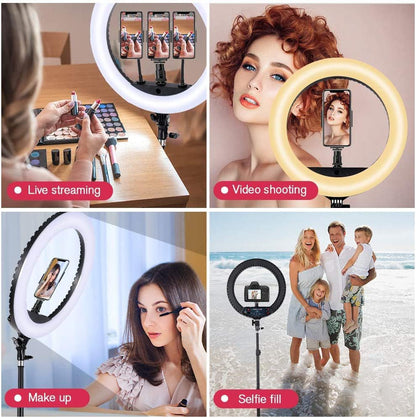 18 inch LED Ring Light with Tripod Stand Dimmable Makeup Ring light for Studio Portrait YouTube Vlog Video Shooting with Remote Controller, CRI 90