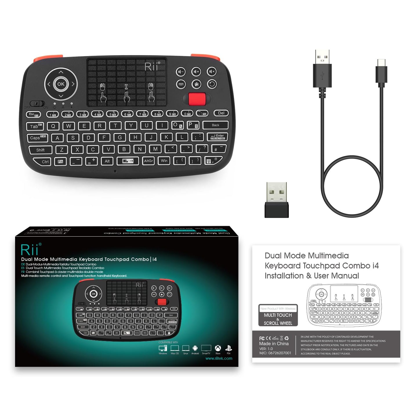 New Dual Mode Wireless Multimedia Keyboard with Touchpad Mouse Rii I4 Bluetooth 4.0 with 2.4G Wireless Mini Keyboard with Scroll Button LED Backlit Rechargeable Battery
