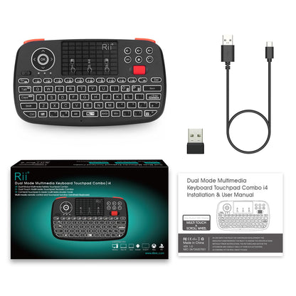 New Dual Mode Wireless Multimedia Keyboard with Touchpad Mouse Rii I4 Bluetooth 4.0 with 2.4G Wireless Mini Keyboard with Scroll Button LED Backlit Rechargeable Battery