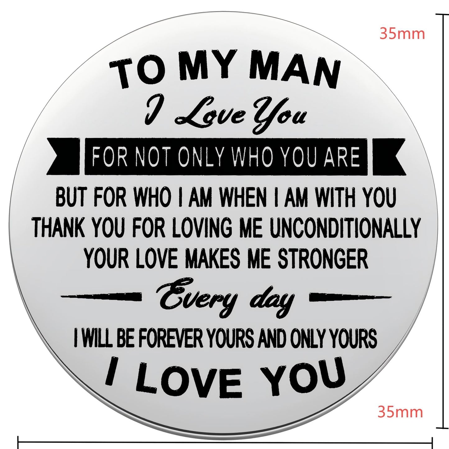 To My Men Pocket Hug Token I Love You Gift for Husband Boyfriend Birthday Christmas Anniversary Valentines Day Gift for Him Double Sided Message Engraved with Leather Keychain