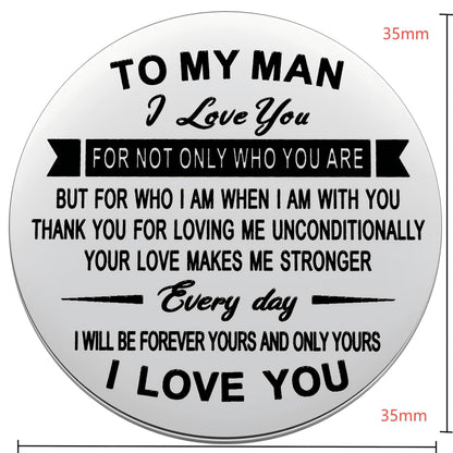 To My Men Pocket Hug Token I Love You Gift for Husband Boyfriend Birthday Christmas Anniversary Valentines Day Gift for Him Double Sided Message Engraved with Leather Keychain