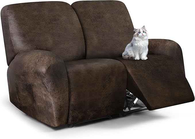 ANARACHON Leather Look Loveseat Recliner Cover, 6-Pieces Stretch Dual Recliner