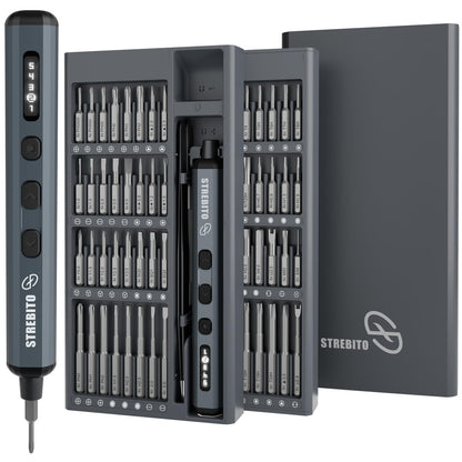 STREBITO Mini Electric Screwdriver Set, 70-in-1 Max Precision Electric Screwdriver Kit with Lights, 5 Upgraded Torque Levels, 64 Magnetic Bits, Electric Screwdriver Cordless for PC RC Electronics