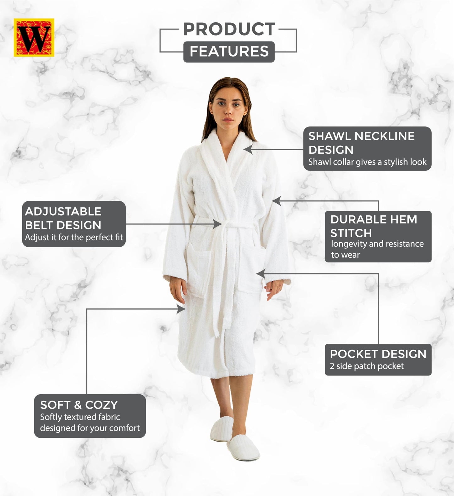 Westlane Linens 100% Egyptian Cotton Terry Toweling Bathrobe with complimentary Slippers, Hotel & Spa Quality Unisex Dressing Gown Bath Robes for Men & Women