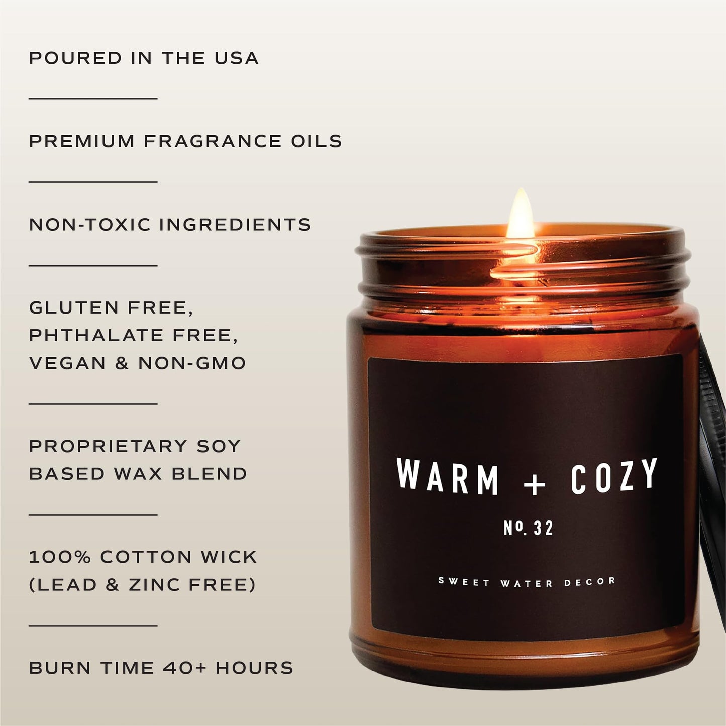 Sweet Water Decor Warm and Cozy Candle | Pine, Orange, Cinnamon, and Fir Balsam Winter Scented Soy Candles for Home | 9oz Amber Jar with Black Lid, 40 Hour Burn Time, Made in the USA