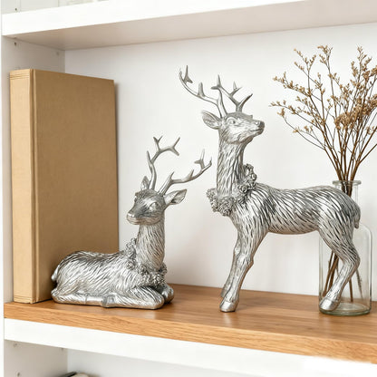 2 Pcs of Pine Cone Deer Resin Ornaments, Christmas Deer Ornament, Elk Ornament, Home Decor,Perfect, to Enhance The Festive Atmosphere (Silver)