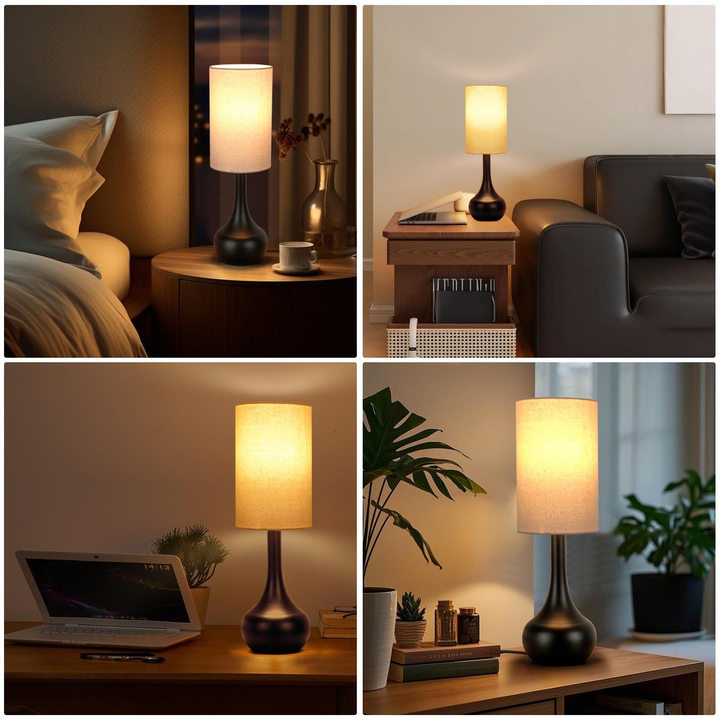 LEDIKON Touch Bedside Lamp for Nightstand,3-Way Dimmable,Space Saving & No Assembly Required, Upgraded Small Droplet Vintage Black Table Lamp for Bedroom, Living Room (2700K LED Bulb Included)
