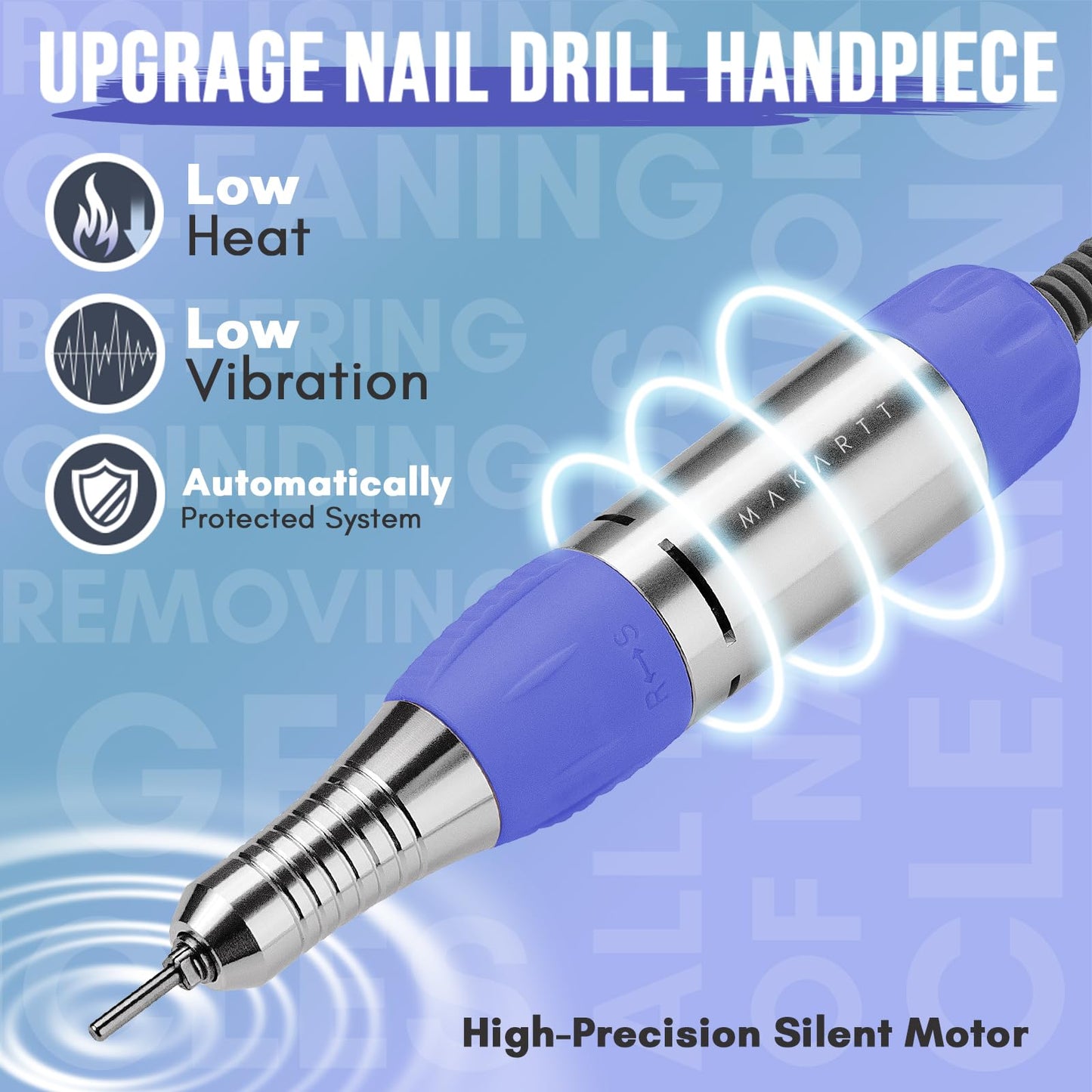 Makartt Electric Nail Drill - 35000RPM Rechargeable Efile with Coreless Motor, Nouvella Portable Nail Filer Machine for Acrylic Gel Removal with Drill Bits Set, Black