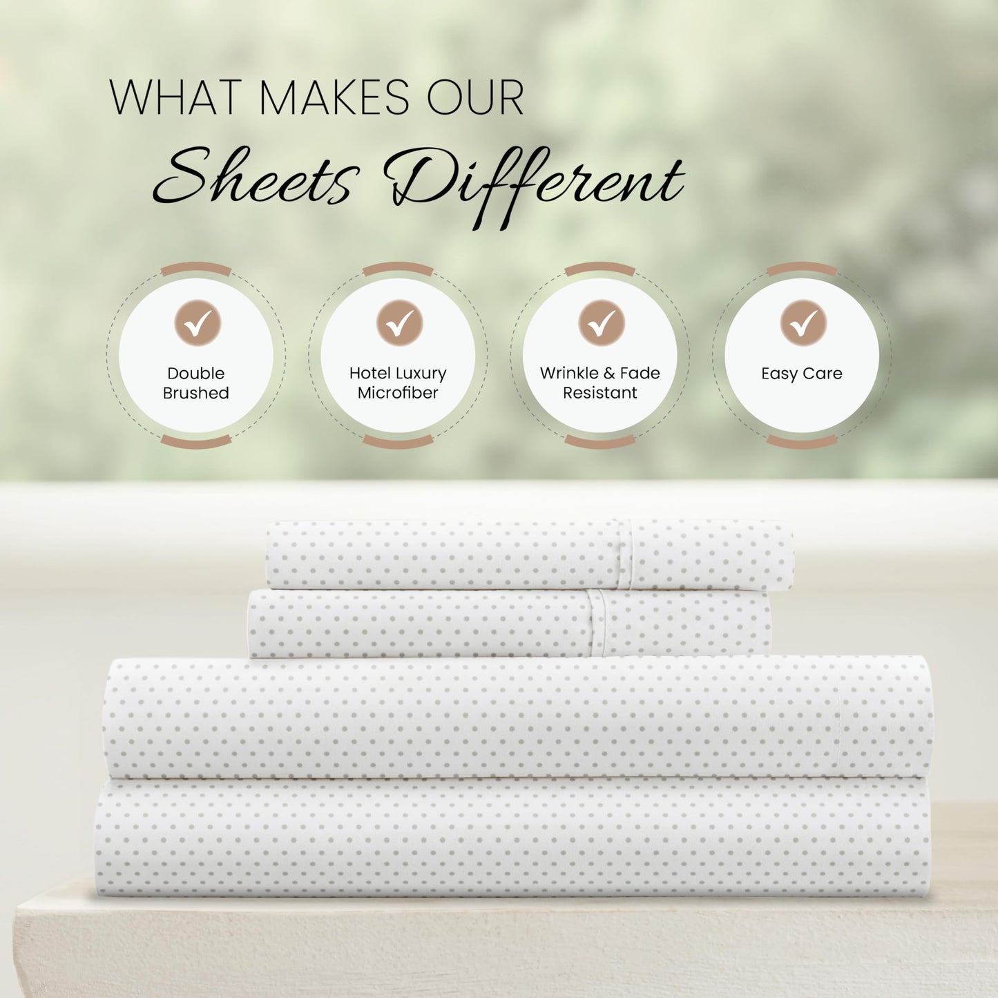 Linen Market Double-Brushed Patterned Microfiber Full Sheet Set 4 Piece – Oeko-TEX Certified Ultra Soft & Wrinkle-Free - 16" Deep Pocket Sheets - Easy Care Full Size - Stippled Light Gray