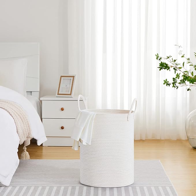 VIPOSCO Large Laundry Hamper, Tall Woven Rope Storage Basket