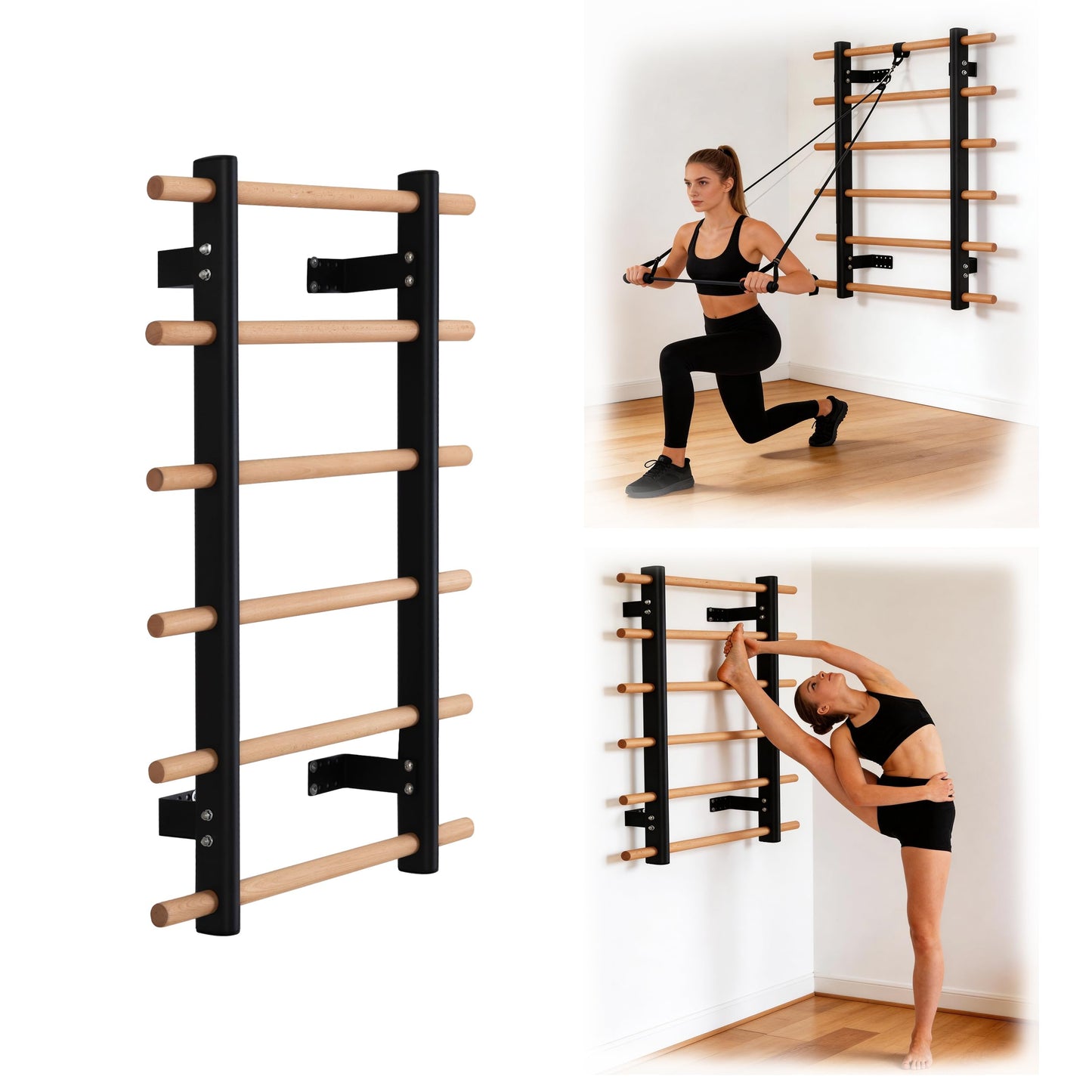 Multi-Function Half Height Swedish Wall Ladder Stall Bar – Sturdy Solid Wood & Steel Frame for Home Gym, Wall Mounted Pull Up & Climbing Bar for Full Family Strength, Stretch & Fitness Training