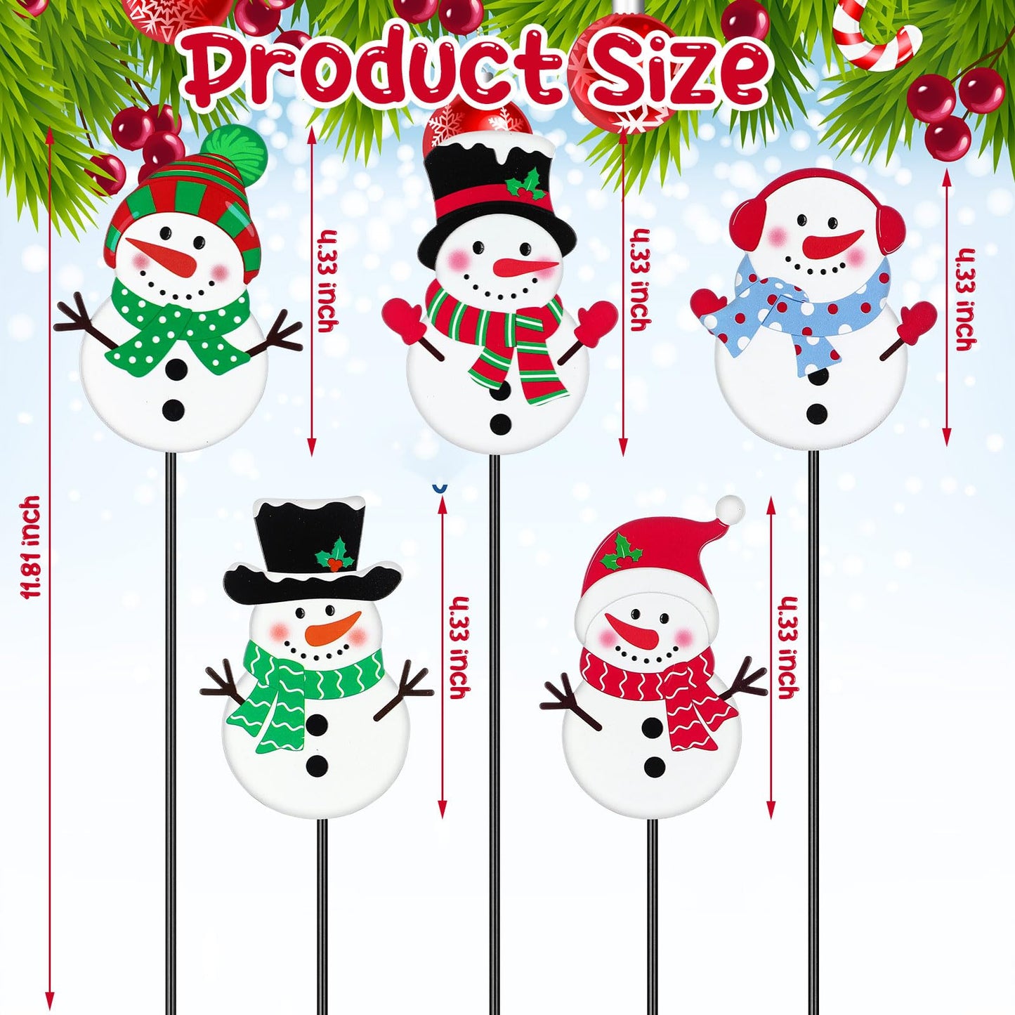 Roowest 5 Pack 12'' H Metal Winter Yard Stakes Outdoor Decorations Snowman Garden Signs Christmas Potted Plant Stakes for Holiday Winter Home Lawn Garden Porch Walkway Party Decor