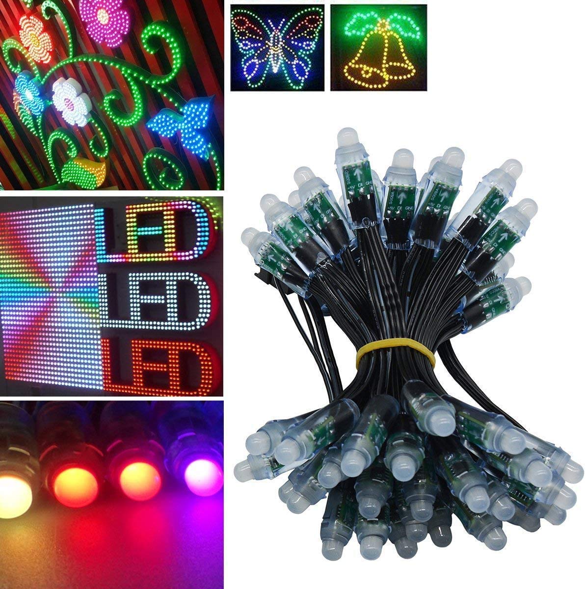 WESIRI WS2811 Diffused Digital RGB LED Pixel Lights Individually Addressable Round DIY LED Pixels Module IP68 Waterproof Black Wire DC12V 50pcs/Set