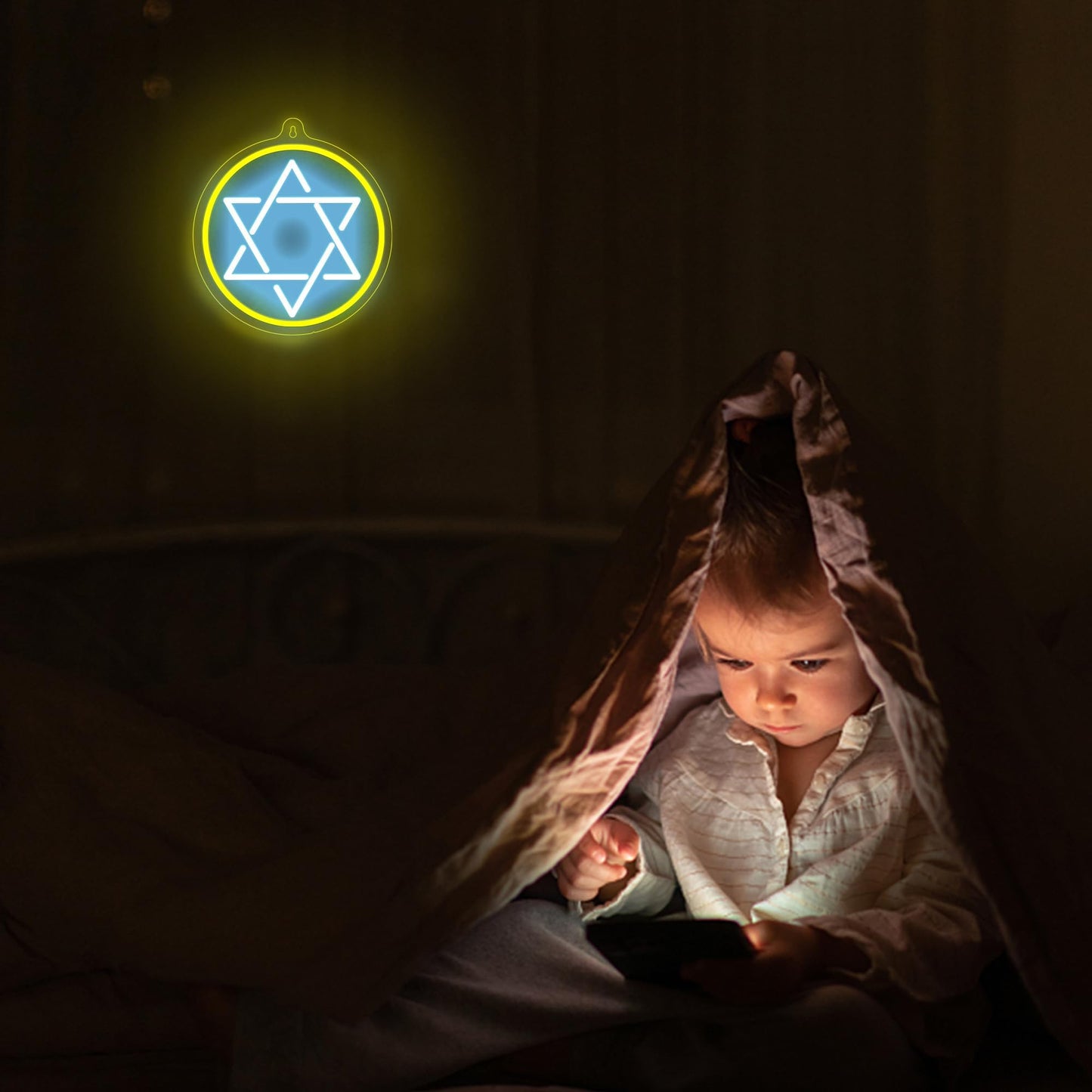 Attivolife Jewish Star Neon Sign, Star of David Hanukkah Decoration for Wall, Chanukah LED Lamp USB Power, Family Guardian Birthday Gifts for Women, Housewarming Gifts