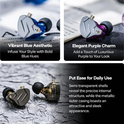 Linsoul KZ ZSN Pro Dual Driver 1BA+1DD Hybrid Metal Earphones HiFi in-Ear Monitor with Detachable Recessed 2Pin Cable, Zin Alloy Panel (Without Mic, Blue)