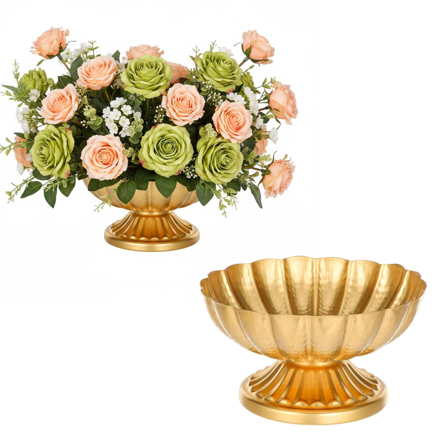 2 Pcs Gold Compote Vase for Centerpieces, Diameter 7 Inch Compote Vase