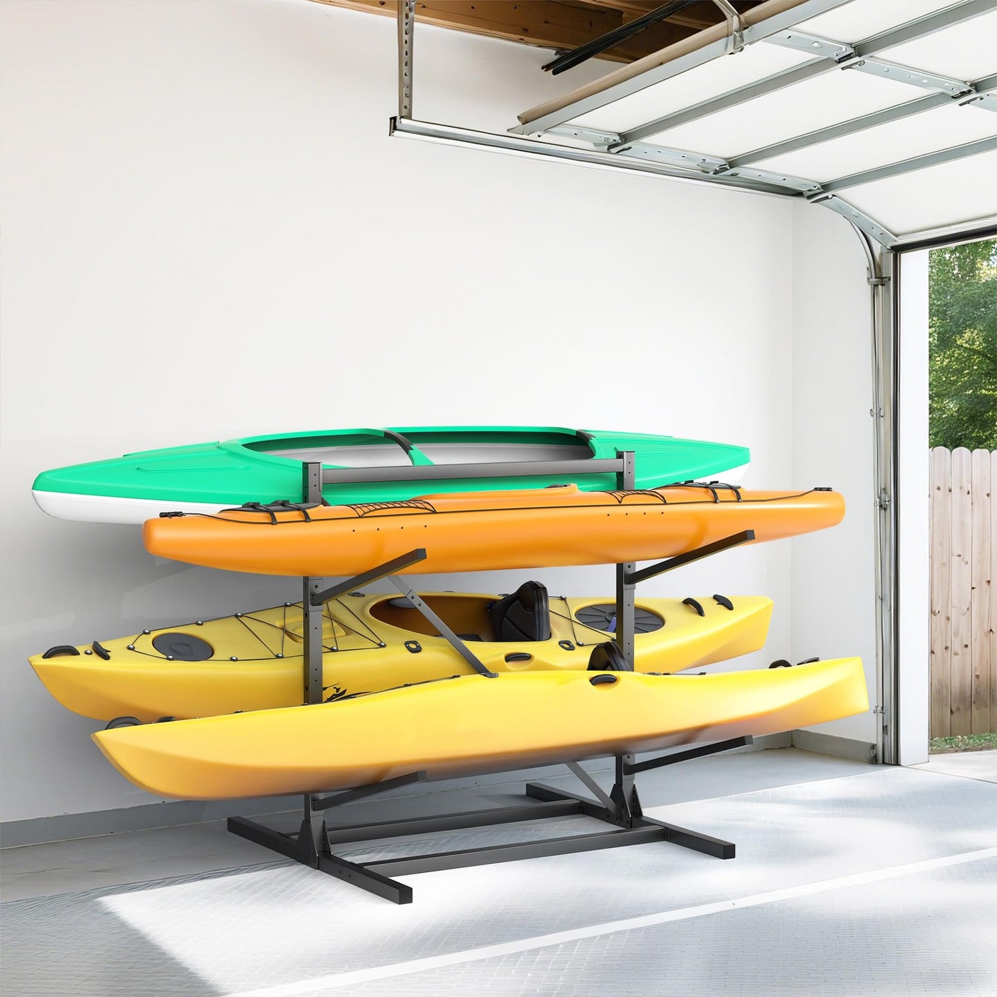 TORACK Garage Kayak Storage Stand, Heavy-Duty 4-Tier Metal Freestanding Kayak Storage Rack, Indoor/Outdoor Kayaks Holder