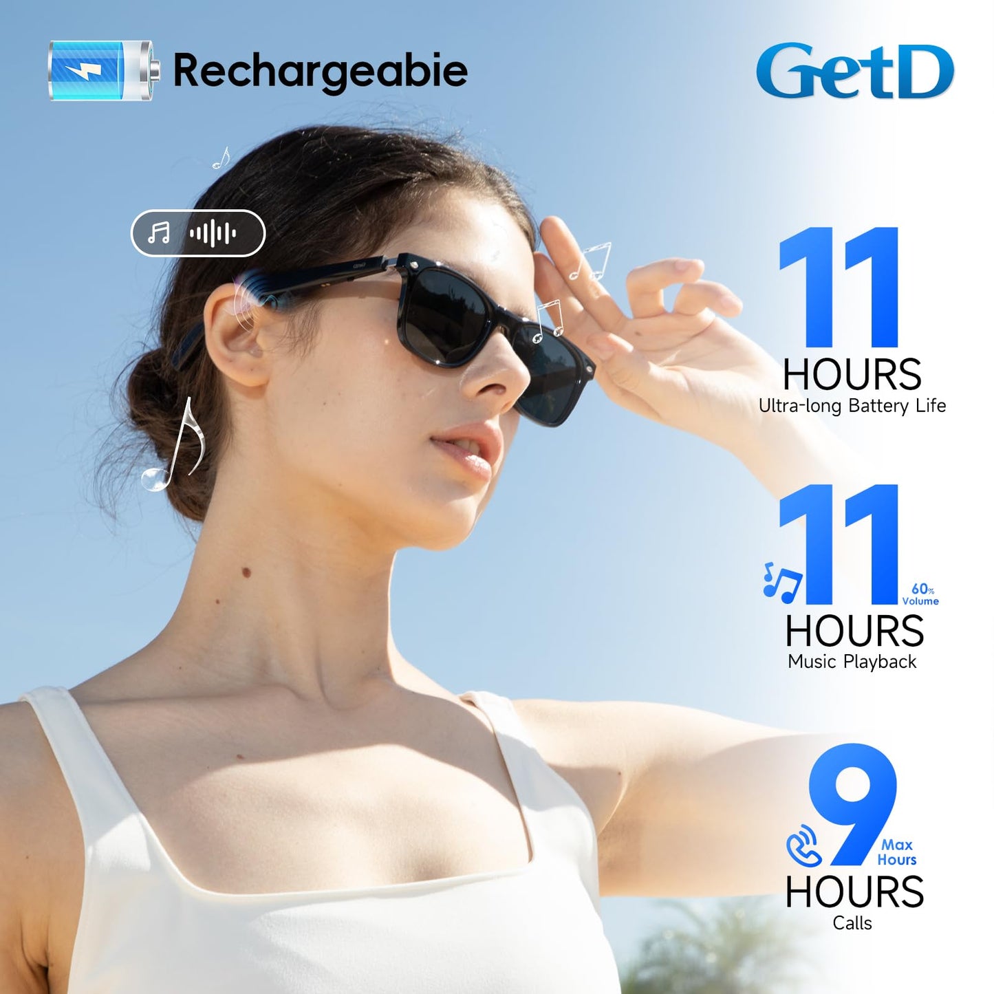 GetD AI Glasses for Men & Women, Smart Glasses Powered by ChatGPT, AI Real-time Translation with 145 Languages, 11H Music Play, Bluetooth Glasses with Photochromic Lens for Daily Use, Travel
