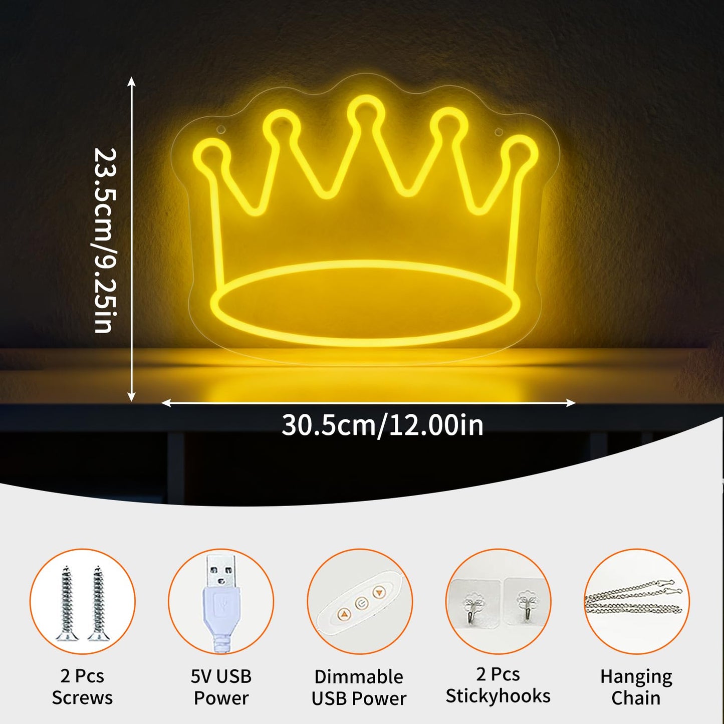 Neonawall Crown Neon Sign for Wall Decor Royal Light Up Business Led Sign Birthday Party Gift Led Decorative Night Signs Room Decorations Christmas Party Gift for Friend Family Girls Boys Home Bedroom